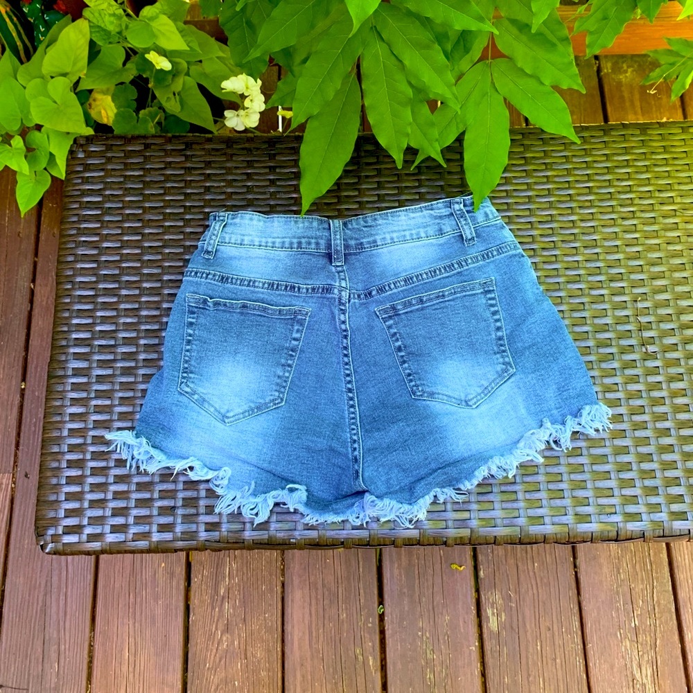 Denim Rip-styled Shorts - Picture 2 of 2